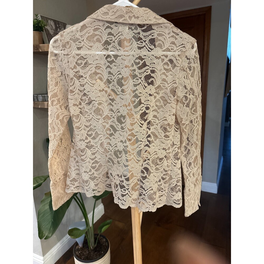 Vintage Y2K bebe Lace Open Front Cardigan Jacket Small Cream Notch Collar USA - Picture 7 of 9
